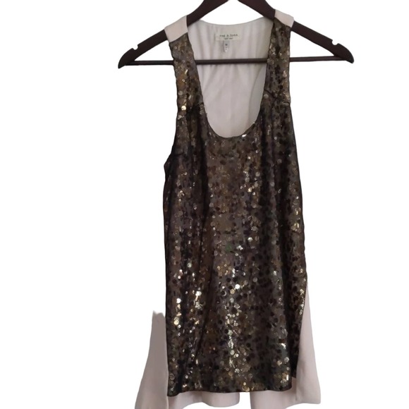 Rag & Bone Bahia Top Gold Sequin 100% Silk  Medium - Picture 3 of 17